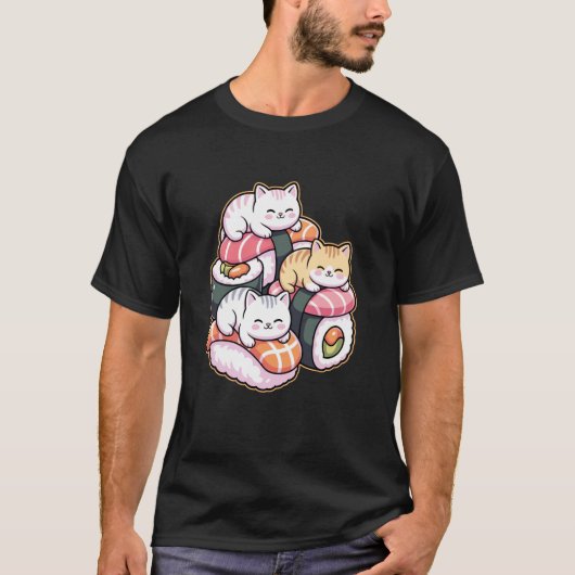 Cute Cats on Sushi Kawaii Art Food Lover Tシャツ (正面)