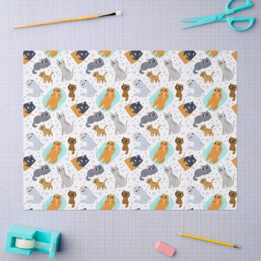 Cute cats Pattern Birthday for Cats 薄葉紙 (クラフト)
