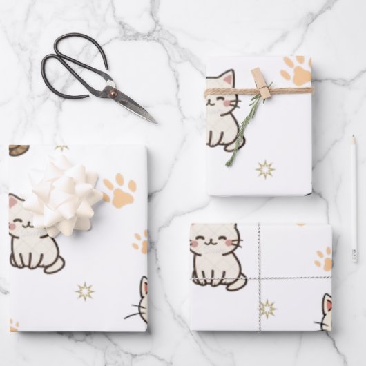 Cute Cat's Paw Gift Wrap Sheets | Rim-Jhim Designs ラッピングペーパーシート (正面)