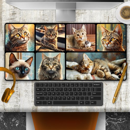 Cute Cats Personalized Photo Collage デスクマット