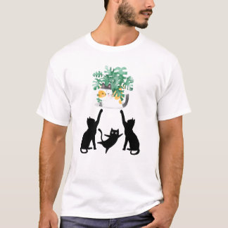 Cute Cats Playing with Plants | Silhouette Design Tシャツ