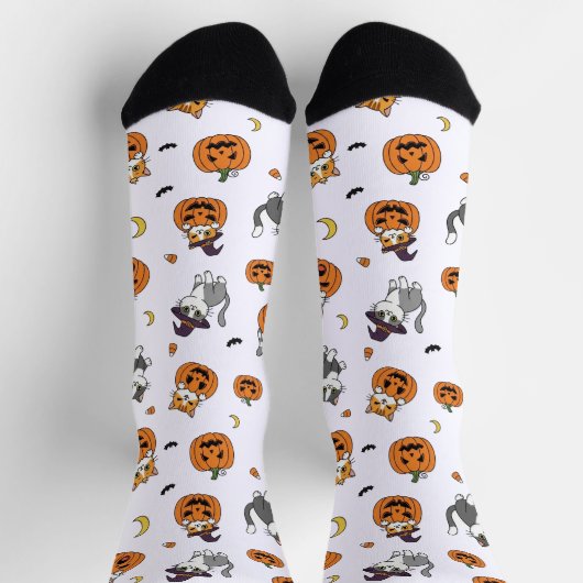 Cute Cats & Pumpkins Halloween Socks ソックス (上部)