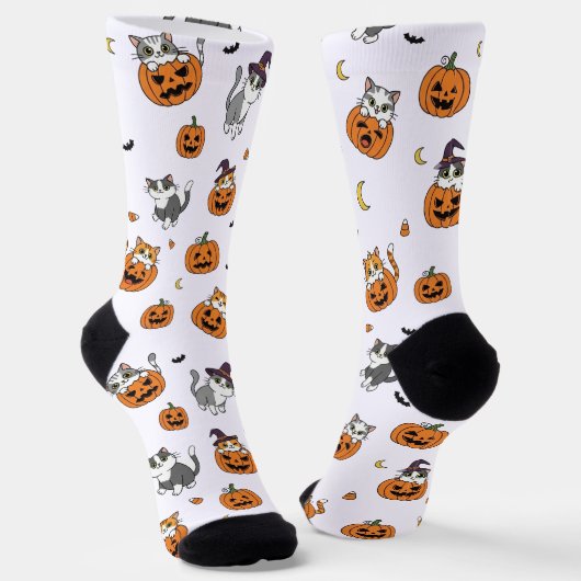Cute Cats & Pumpkins Halloween Socks ソックス (傾斜あり)