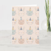 Cute Cats Rabbits and Bears Faces Pastel Pattern カード (正面)