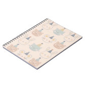 Cute Cats Rabbits and Bears Faces Pastel Pattern ノートブック (左側)