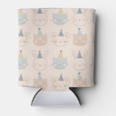Cute Cats Rabbits and Bears Faces Pastel Pattern 缶クーラー (正面)