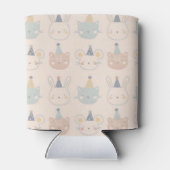 Cute Cats Rabbits and Bears Faces Pastel Pattern 缶クーラー (裏面)
