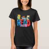 cute cats reading books librarian teacher graphic tシャツ (正面)