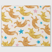Cute cats seamless pattern with stars funny drawin ラッピングペーパー (フラット)