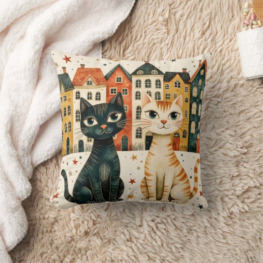 Cute Cats Throw Pillow クッション (ブランケット)