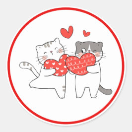 Cute Cats Valentine Sticker Love Heart Design ラウンドシール