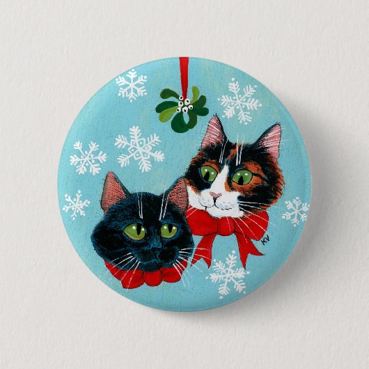Cute cats winter mistletoe Christmas snow button 缶バッジ (正面)