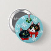 Cute cats winter mistletoe Christmas snow button 缶バッジ (正面&裏面)
