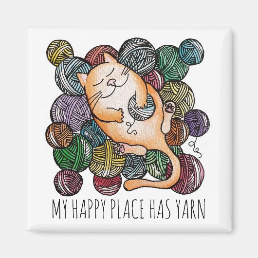 Cute Cat's Yarn Heaven Knitting Wool Knitters マグネット (正面)