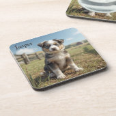 Cute Cattle Dog Personalized Beverage Coaster Set コースター (左側)