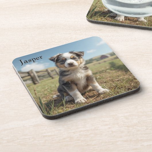 Cute Cattle Dog Personalized Beverage Coaster Set コースター (左側)