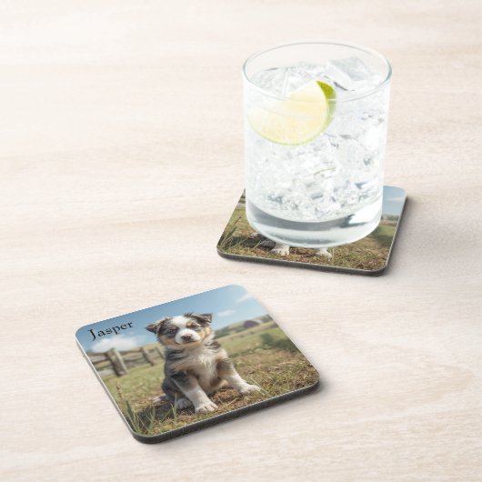 Cute Cattle Dog Personalized Beverage Coaster Set コースター (右側)