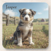 Cute Cattle Dog Personalized Beverage Coaster Set コースター (正面)