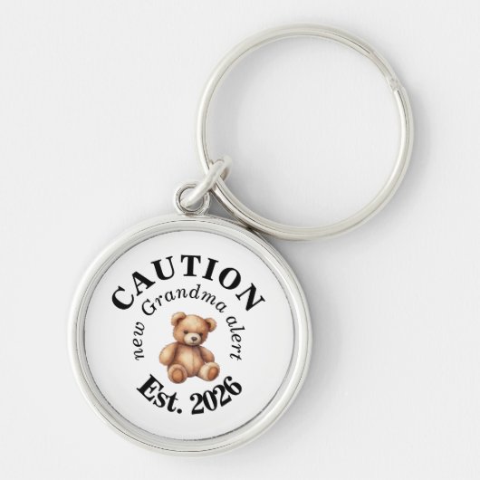 Cute CAUTION new Grandma alert キーホルダー (正面)