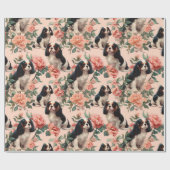 Cute Cavalier King Charles Floral Pattern ラッピングペーパー (フラット)
