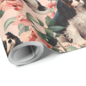 Cute Cavalier King Charles Floral Pattern ラッピングペーパー (ロールコーナー)
