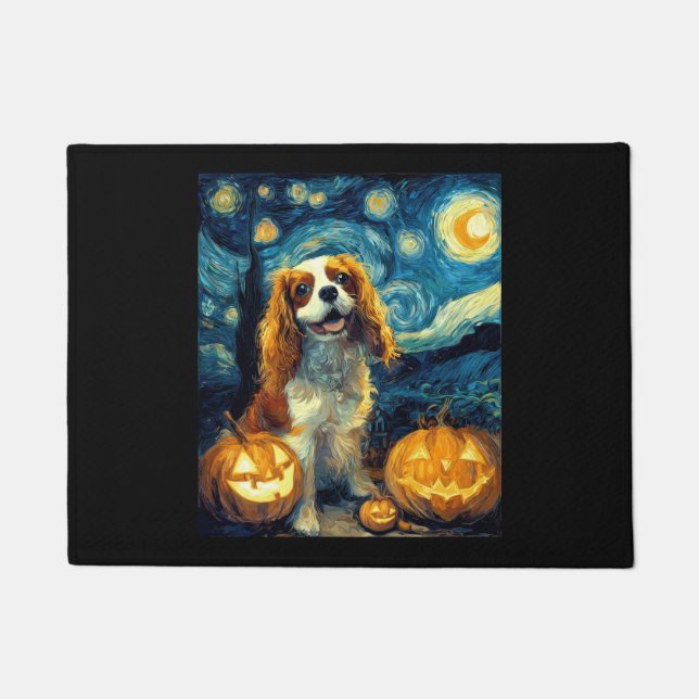 Cute Cavalier King Charles Spaniel Dog Halloween J ドアマット (正面)
