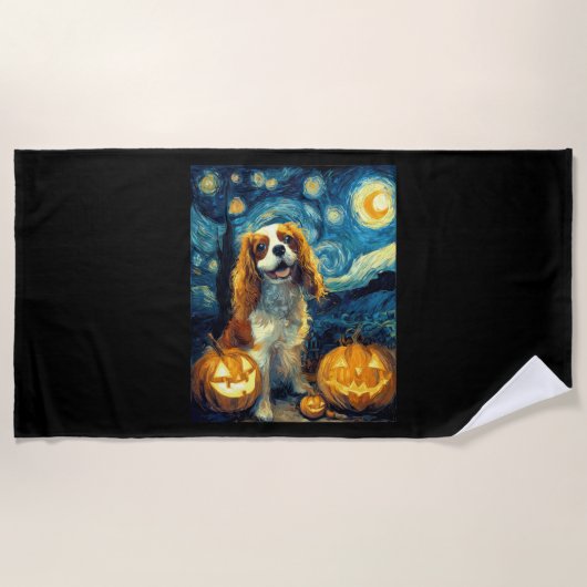 Cute Cavalier King Charles Spaniel Dog Halloween J ビーチタオル (正面)