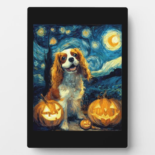 Cute Cavalier King Charles Spaniel Dog Halloween J フォトプラーク (正面)