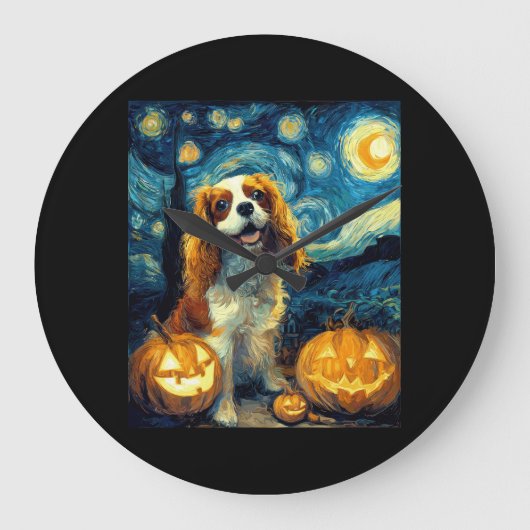Cute Cavalier King Charles Spaniel Dog Halloween J ラージ壁時計 (正面)