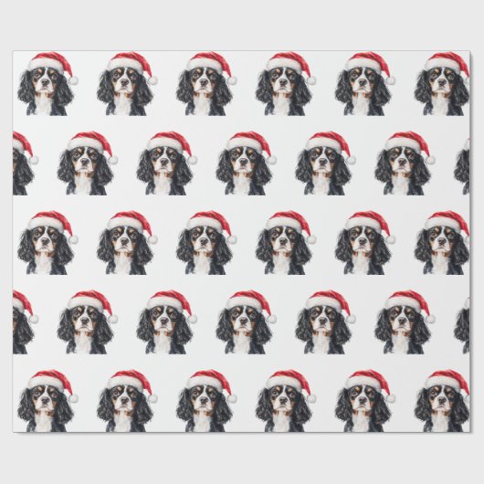 Cute Cavalier King Charles Spaniel with Santa Hat  ラッピングペーパー (フラット)