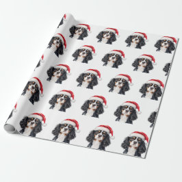 Cute Cavalier King Charles Spaniel with Santa Hat  ラッピングペーパー