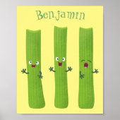 Cute celery sticks trio cartoon vegetables ポスター (正面)