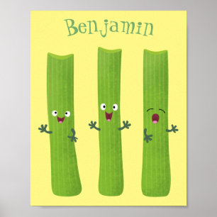 Cute celery sticks trio cartoon vegetables  ポスター