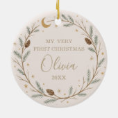 Cute Celestial Baby First Christmas Photo セラミックオーナメント (裏面)