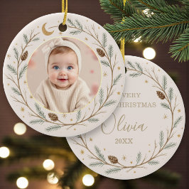 Cute Celestial Baby First Christmas Photo セラミックオーナメント