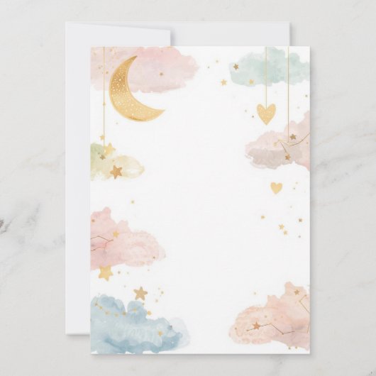 Cute Celestial Baby Shower Invitation | Watercolor 招待状 (裏面)