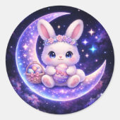 Cute Celestial Easter Bunny Round Sticker ラウンドシール (正面)