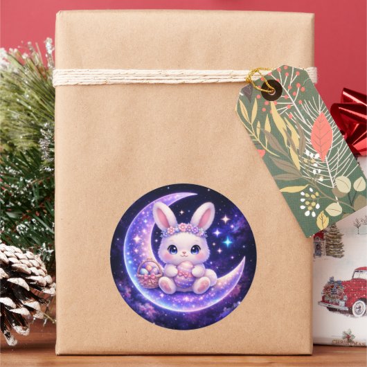 Cute Celestial Easter Bunny Round Sticker ラウンドシール (クリスマス)