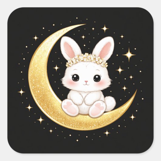 Cute Celestial Easter Bunny Square Sticker スクエアシール (正面)