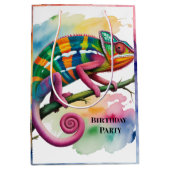 Cute Chameleon Kids Birthday Party ミディアムペーパーバッグ (正面)