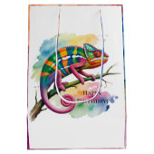 Cute Chameleon Kids Birthday Party ミディアムペーパーバッグ (裏面)