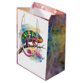 Cute Chameleon Kids Birthday Party ミディアムペーパーバッグ (裏面アングル)