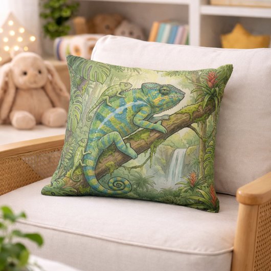 Cute Chameleon Mama And Baby Jungle Animals  クッション
