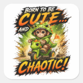 Cute Chaos Dino Sticker Funny Kawaii スクエアシール