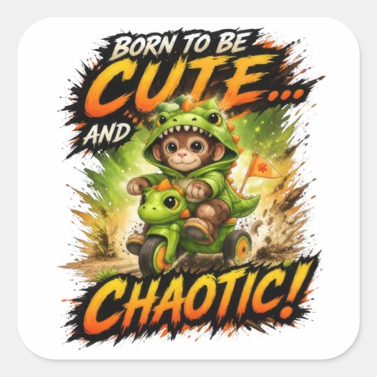 Cute Chaos Dino Sticker Funny Kawaii スクエアシール (正面)
