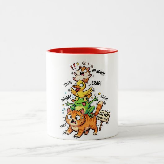 Cute Chaotic Animal Stack Meme – Available on Tees ツートーンマグカップ (中央)