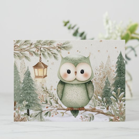 Cute charming owl Christmas シーズンカード (スタンド正面)