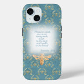 Cute Chartreuse Green Gold Bee Wreath Grid Bible Case-Mate iPhoneケース (裏面)