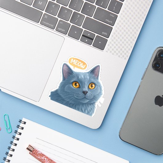 Cute Chartreux Cat Face Sticker” | Adorable Plush  シール (ノートパソコンとiPhone)