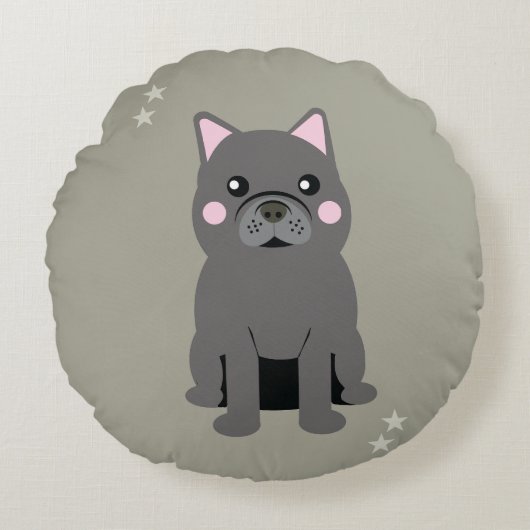 Cute Cheeks Gray French Bulldog ラウンドクッション (正面)